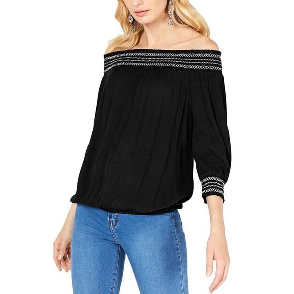 Size Small INC Crochet-Trim Off-the-Shoulder Top - Picture 1 of 2